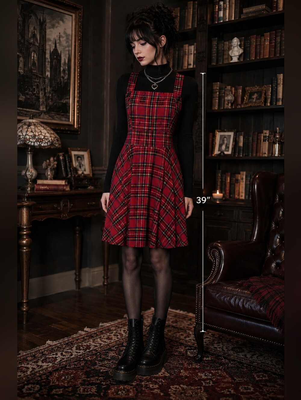 Hell Bunny Tartan Pinafore Dress XS Alt Goth Grunge Academia